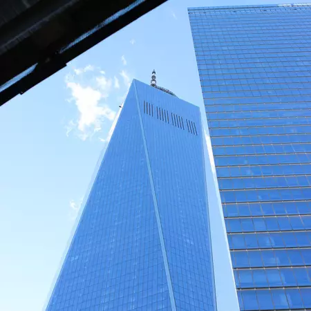 One World Trade in New York City, looking up at the building from the street