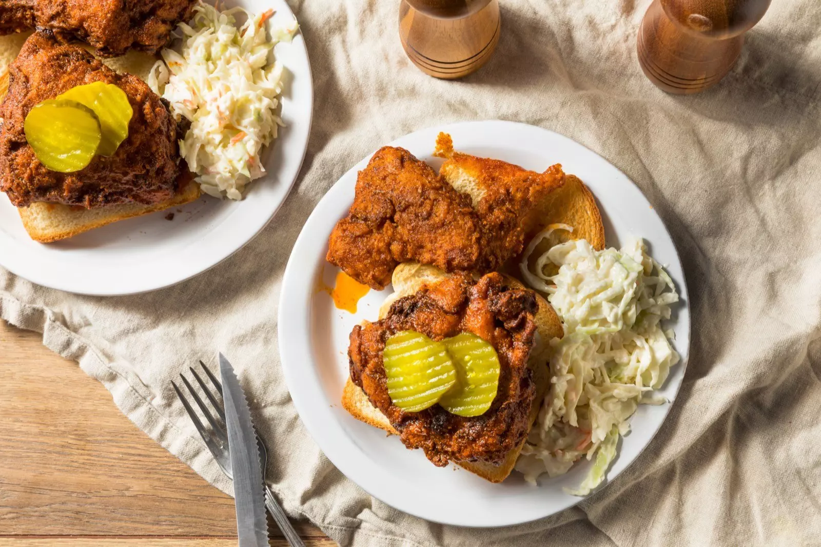 Homemade Nashville Hot Chicken with Bread and Pickles