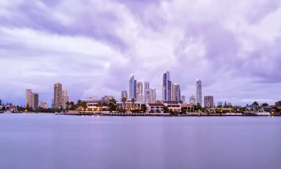 Dawn Skyline with lights after sunset, Gold Coast, Australia