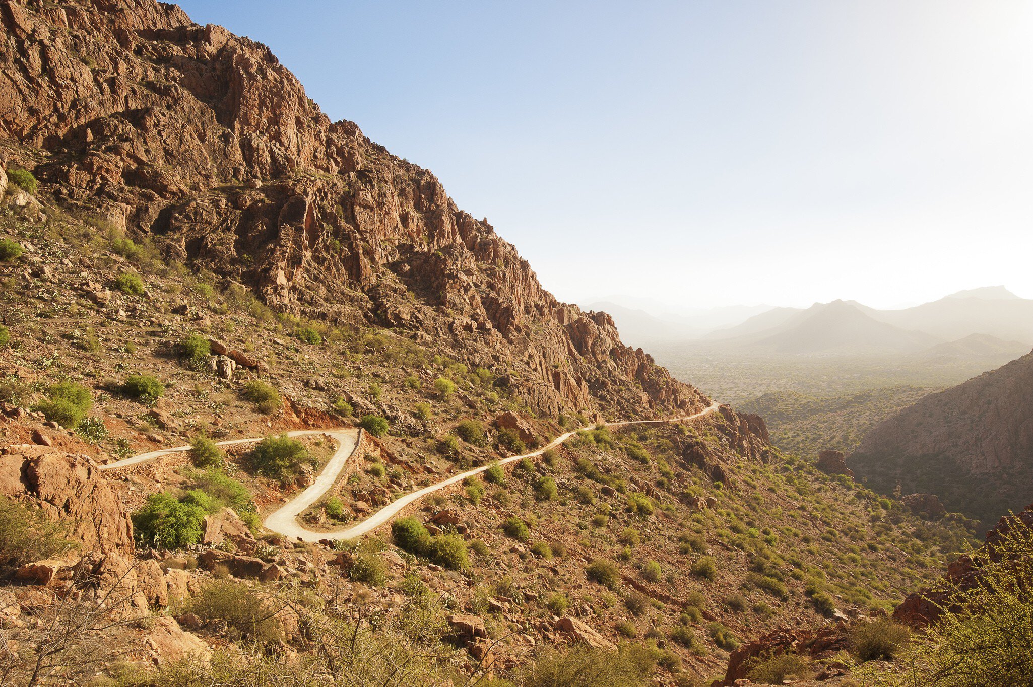 Winding trail through Anti Atlas mountains from Tafraout to Tagdicht.