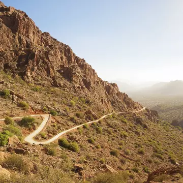 Winding trail through Anti Atlas mountains from Tafraout to Tagdicht.