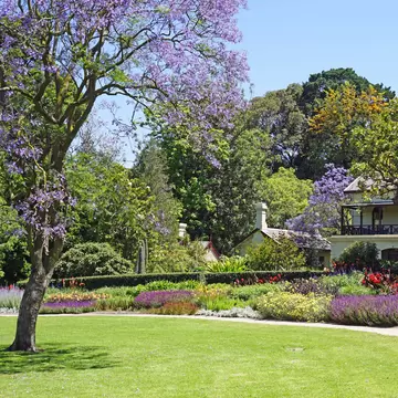 The Royal Botanic Gardens, located in the center of Melbourne by the Yarra River. It includes a herbarium and a children's garden. Melbourne, Australia.