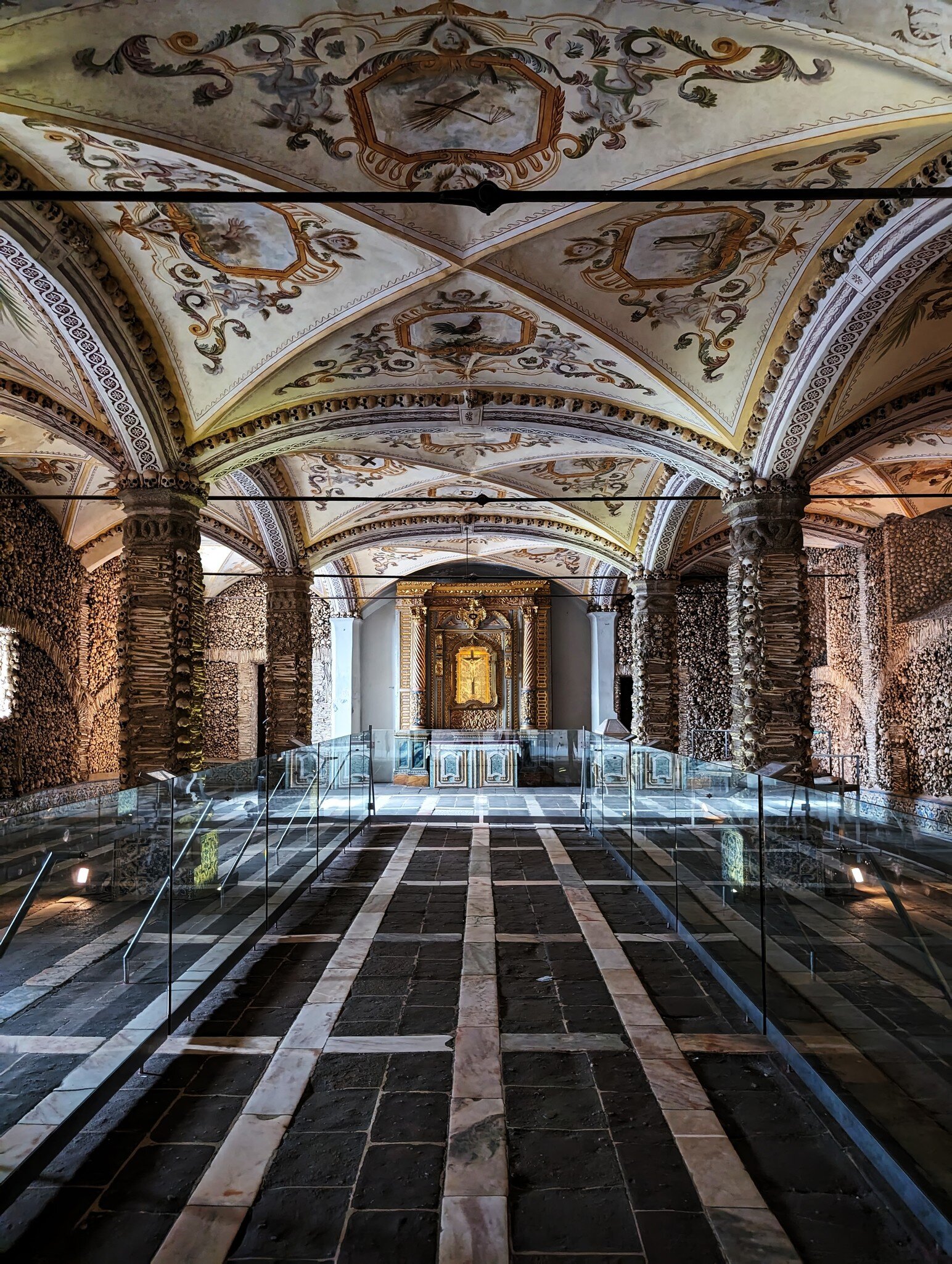 View of the Capelo dos Ossos (Chapel of the Bones) in the Igreja de São Francisco in the historic city of Évora, Portugal.