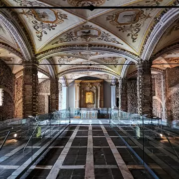 View of the Capelo dos Ossos (Chapel of the Bones) in the Igreja de São Francisco in the historic city of Évora, Portugal.