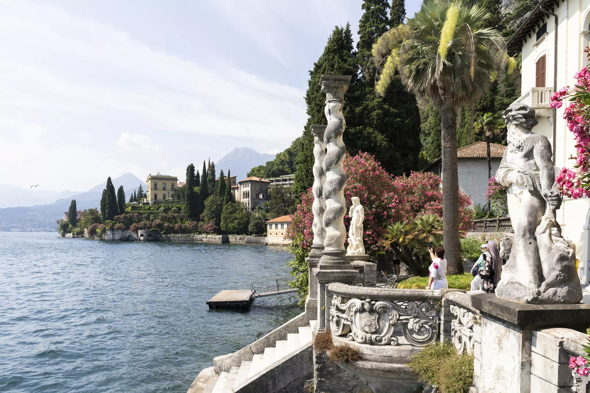 Ornate villas overlooking the water in Varenna, Lake Como, Italy.
