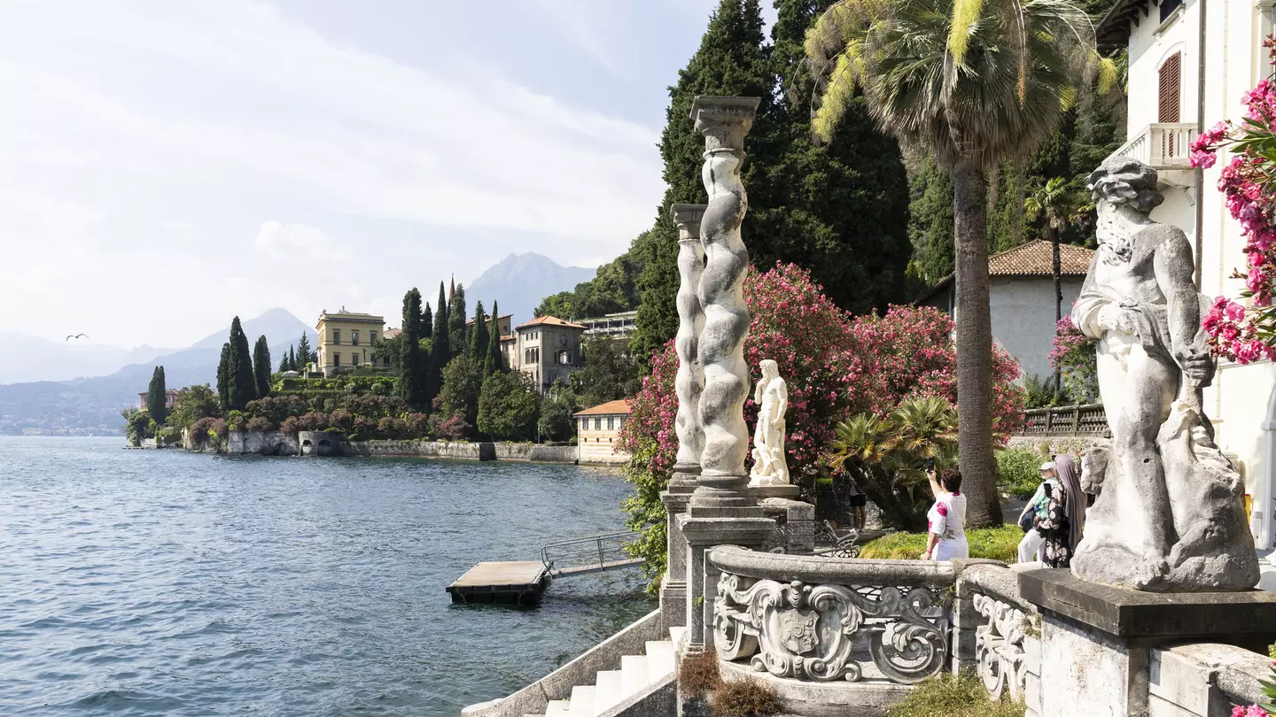 Ornate villas overlooking the water in Varenna, Lake Como, Italy.