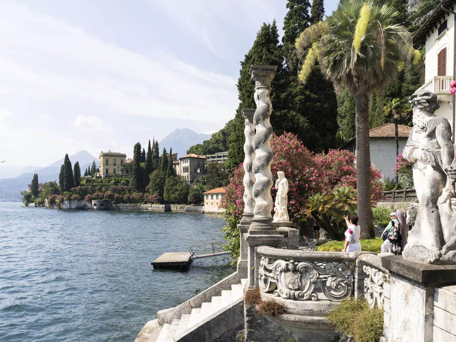 Ornate villas overlooking the water in Varenna, Lake Como, Italy.
