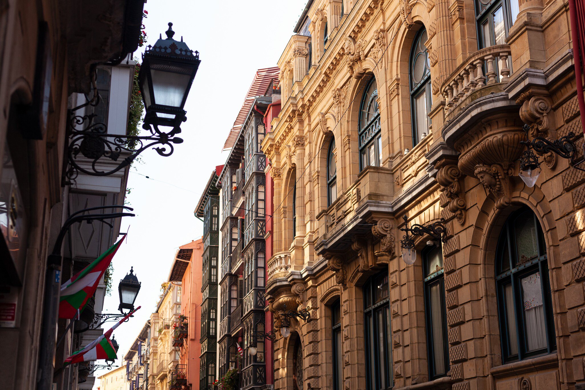 View of the Houses in the old town called Casco Viejo of Bilbao.