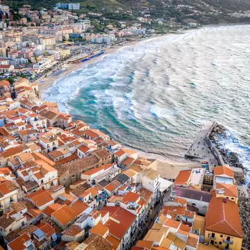 Aerial view of Cefalu Historical Center and sea coastline. Sicily, Italy, License Type: media, Download Time: 2026-03-27T11:24:16.000Z, User: robinbarton170, Editorial: false, purchase_order: 56500 - T&R or Kids, job: Global Publishing-WIP, client: Best Beaches Europe 1, other: Robin Barton