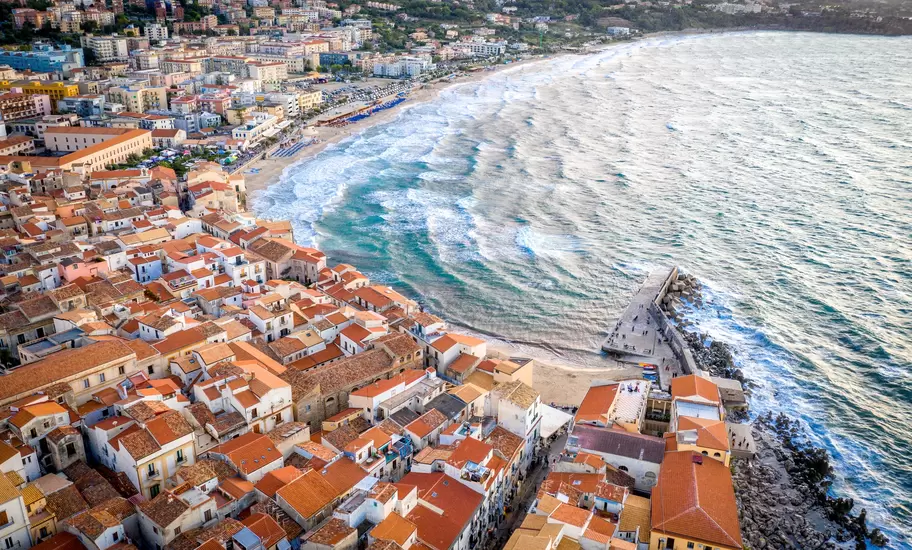 Aerial view of Cefalu Historical Center and sea coastline. Sicily, Italy, License Type: media, Download Time: 2026-03-27T11:24:16.000Z, User: robinbarton170, Editorial: false, purchase_order: 56500 - T&R or Kids, job: Global Publishing-WIP, client: Best Beaches Europe 1, other: Robin Barton