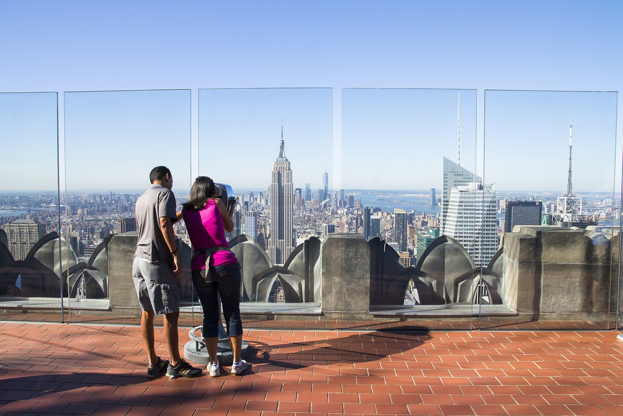 NEW YORK CITY,USA-AUGUST 5,2013:one of the terraces on the rockefeller center where many tourists climb to get a view from above of New York.