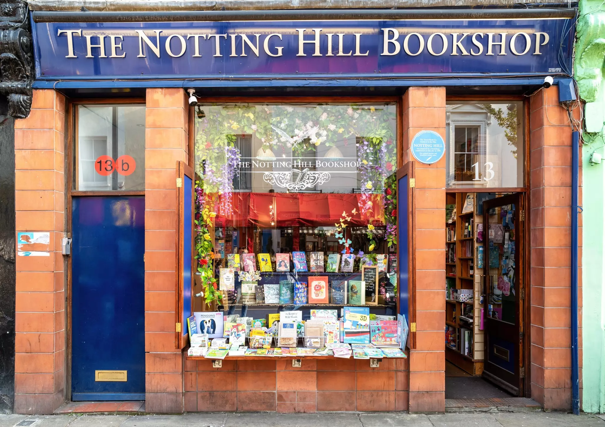 The front facade of the Notting Hill Bookshop, made famous by the romantic comedy film “Notting Hill,” starring Hugh Grant and Julia Roberts.