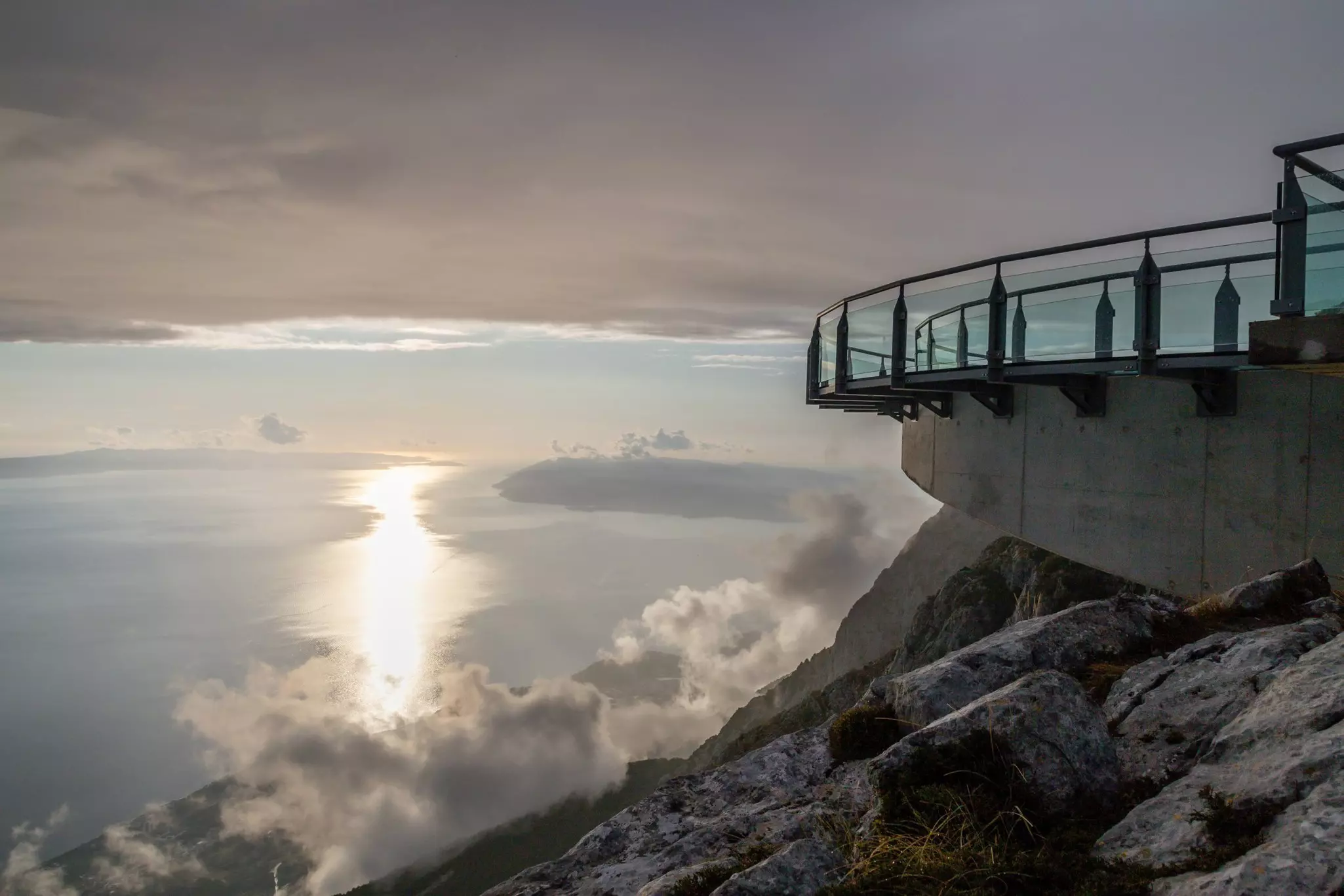 Biokovo Skywalk is a steel-and-glass viewing platform that hovers dramatically above sharp cliffs and provides astounding panoramas of the Adriatic Sea at Biokovo Nature Park © Kvitka Nastroyu / Shutterstock