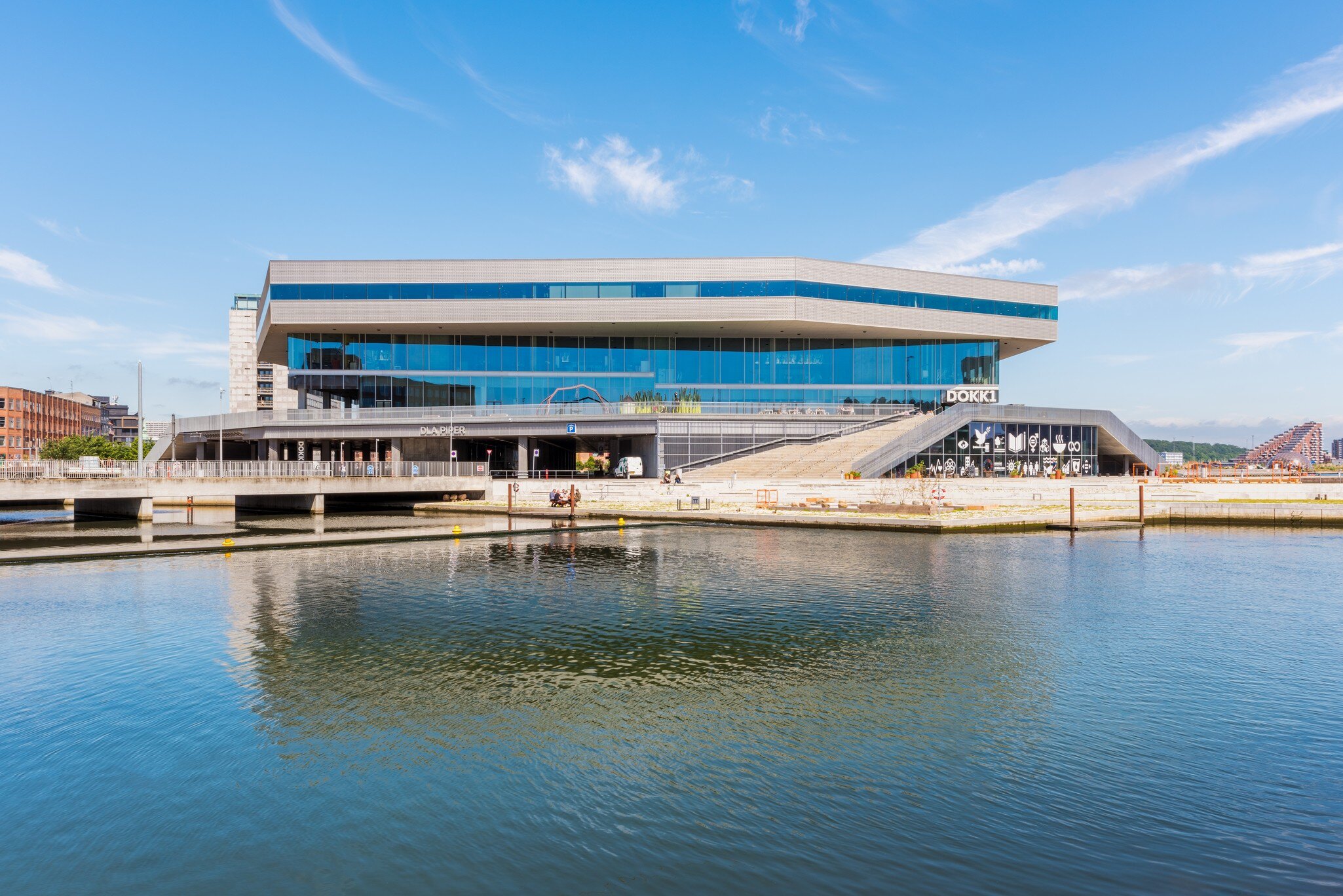  Dokk1 or Dokken is a government building, public library and culture center, completed in 2015. The name Dokk1 refers to the location on the former industrial harbor. Aarhus, Denmark.