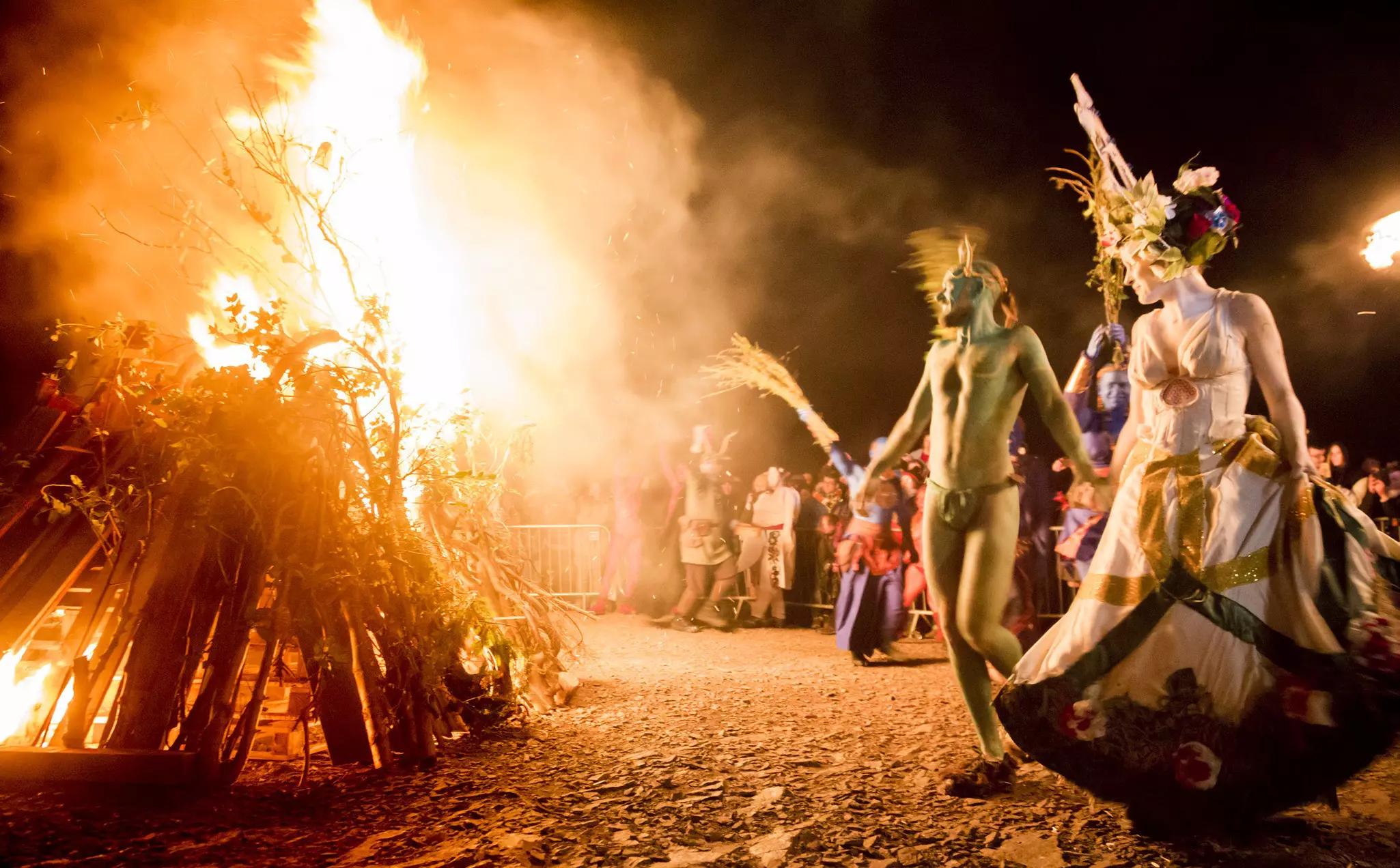 Edinburgh, UK - May 1, 2016: The May Queen and the Green Man dance after lighting the bonfire during the 2016 Beltane Fire Festival on Calton Hill in Edinburgh.
538985326
Editorial, Carlton Hill, Performing Arts Event, Traditional Ceremony, Photography, Men, Stage Make-up, Paganism, Dusk, Queen - Royal Person, Calton Hill, Dancing, Face Paint, Performance, Dark, Multi Colored, White, Green Color, Outdoors, Horizontal, People, Edinburgh - Scotland, Lothian, Scotland, UK, Night, Springtime, Fire - Natural Phenomenon, Bonfire, Ceremony, Traditional Festival, Costume, Stage Costume, Beltane, fire festival, May, Celtic Culture, Beltane Fire Festival