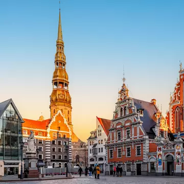 Riga,Latvia. October 11, 2016: City Hall Square with House of the Blackheads and Saint Peter church in the Old Town of Riga Historic architecture, creating a picturesque urban scene., License Type: media, Download Time: 2026-01-18T23:00:43.000Z, User: robinbarton170, Editorial: true, purchase_order: 56500 - T&R or Kids, job: Global Publishing-WIP, client: The Travel Book 5, other: Robin Barton