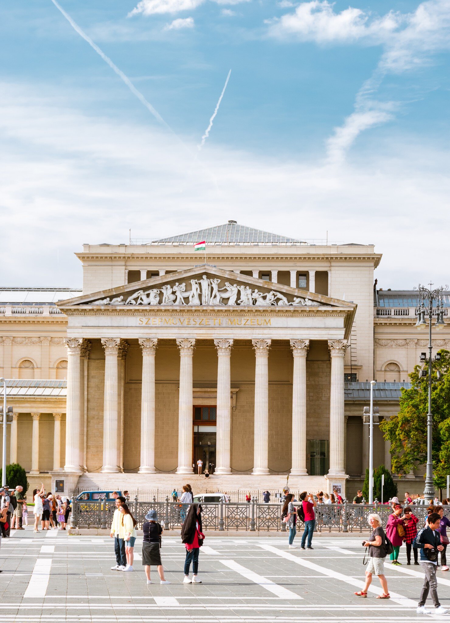 View of the entrance to the Museum of Fine Arts in Budapest, Hungary.