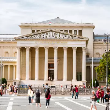 View of the entrance to the Museum of Fine Arts in Budapest, Hungary.