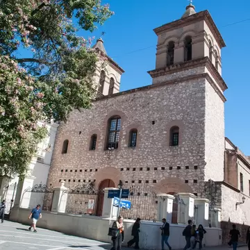External facade of the Jesuit church Companhia de Jesus, historical, cultural and religious architecture of the Manzana Jesuitica complex. Cardoba, Argentina.  