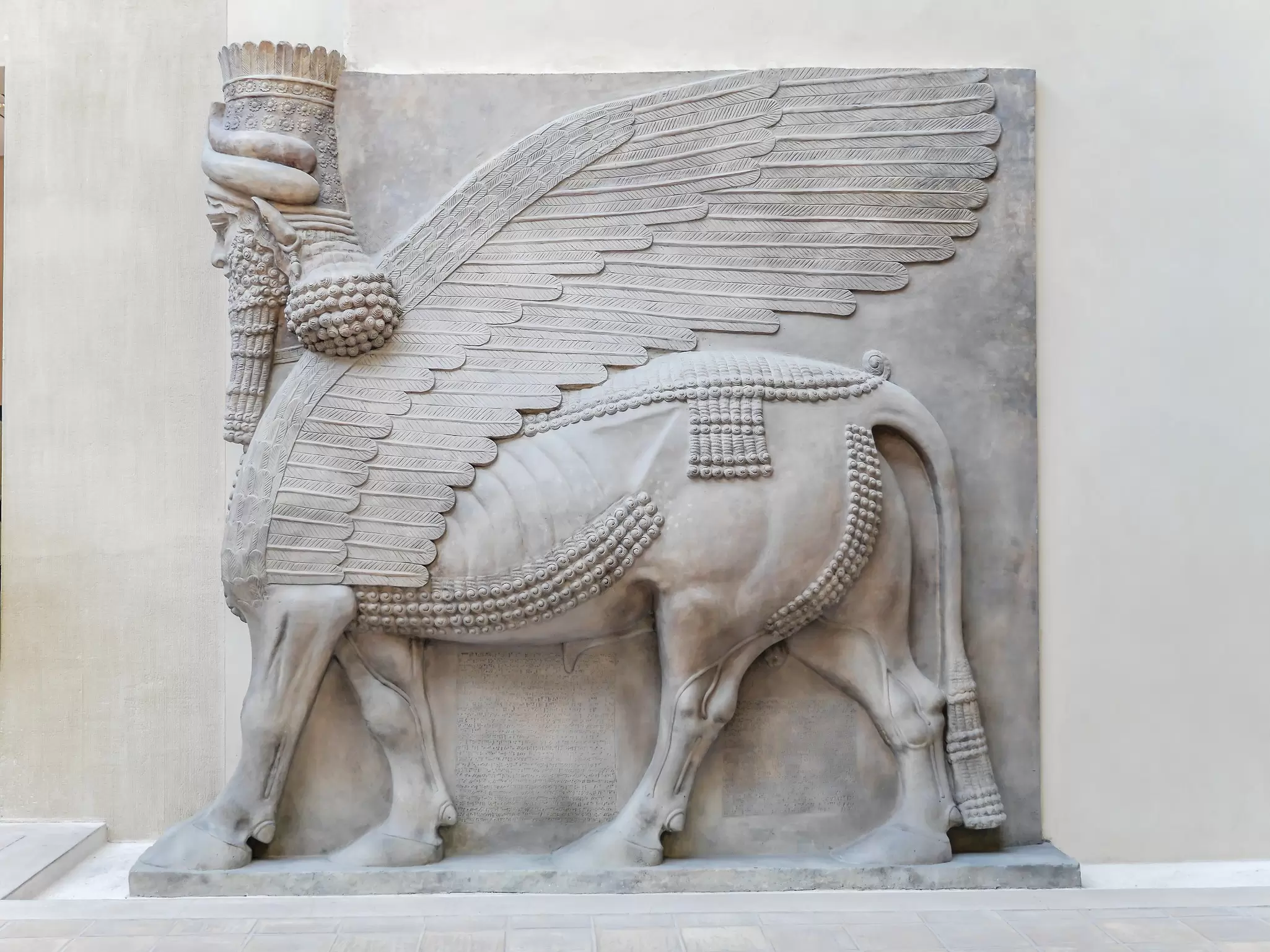 Relief in Cour Khorsabad courtyard - part of Ancient Mesopotamian history exhibited in the Louvre Museum.