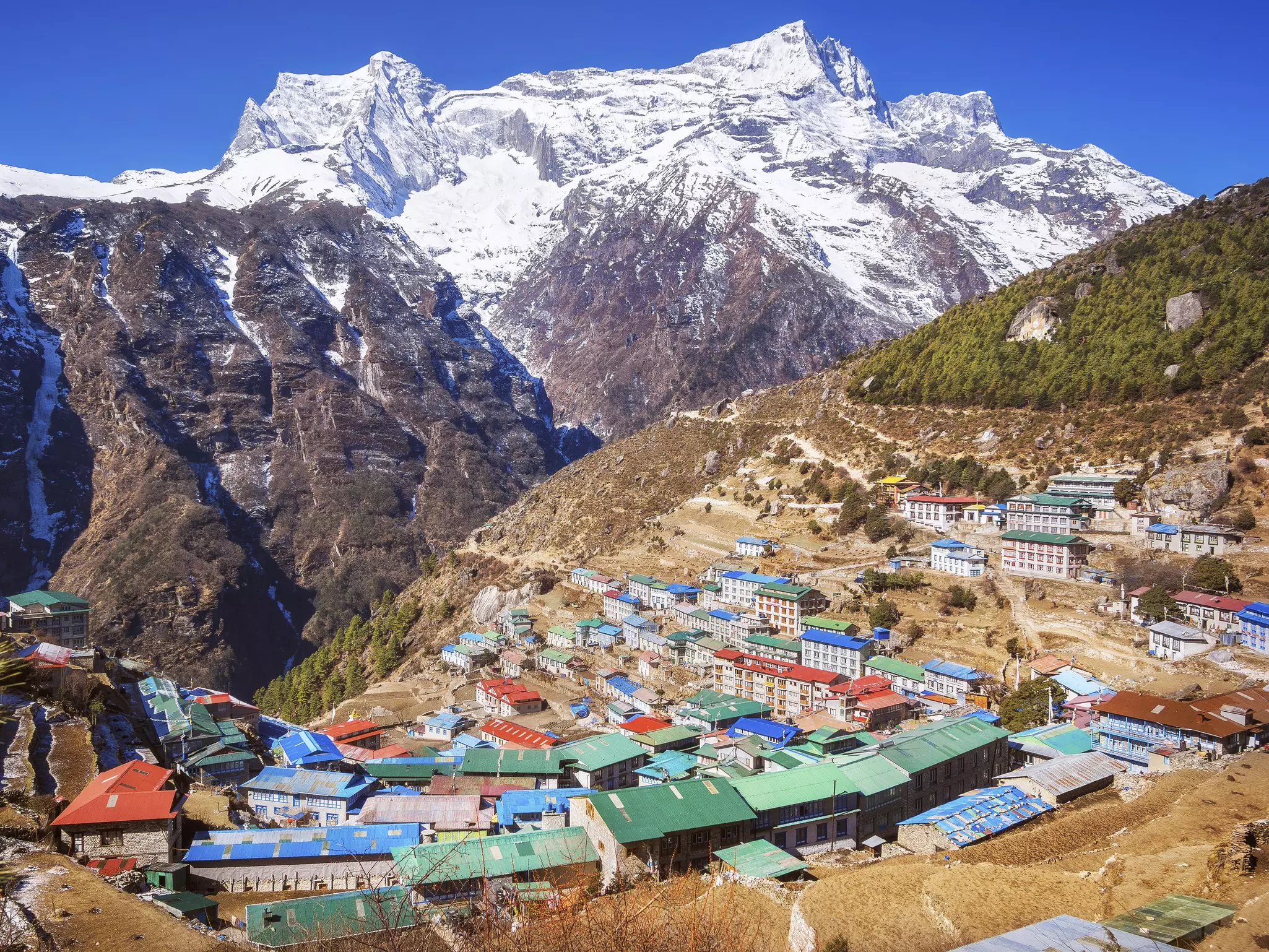Namche Bazaar village on the way to Everest Base Camp, Khumbu Region, Nepal.