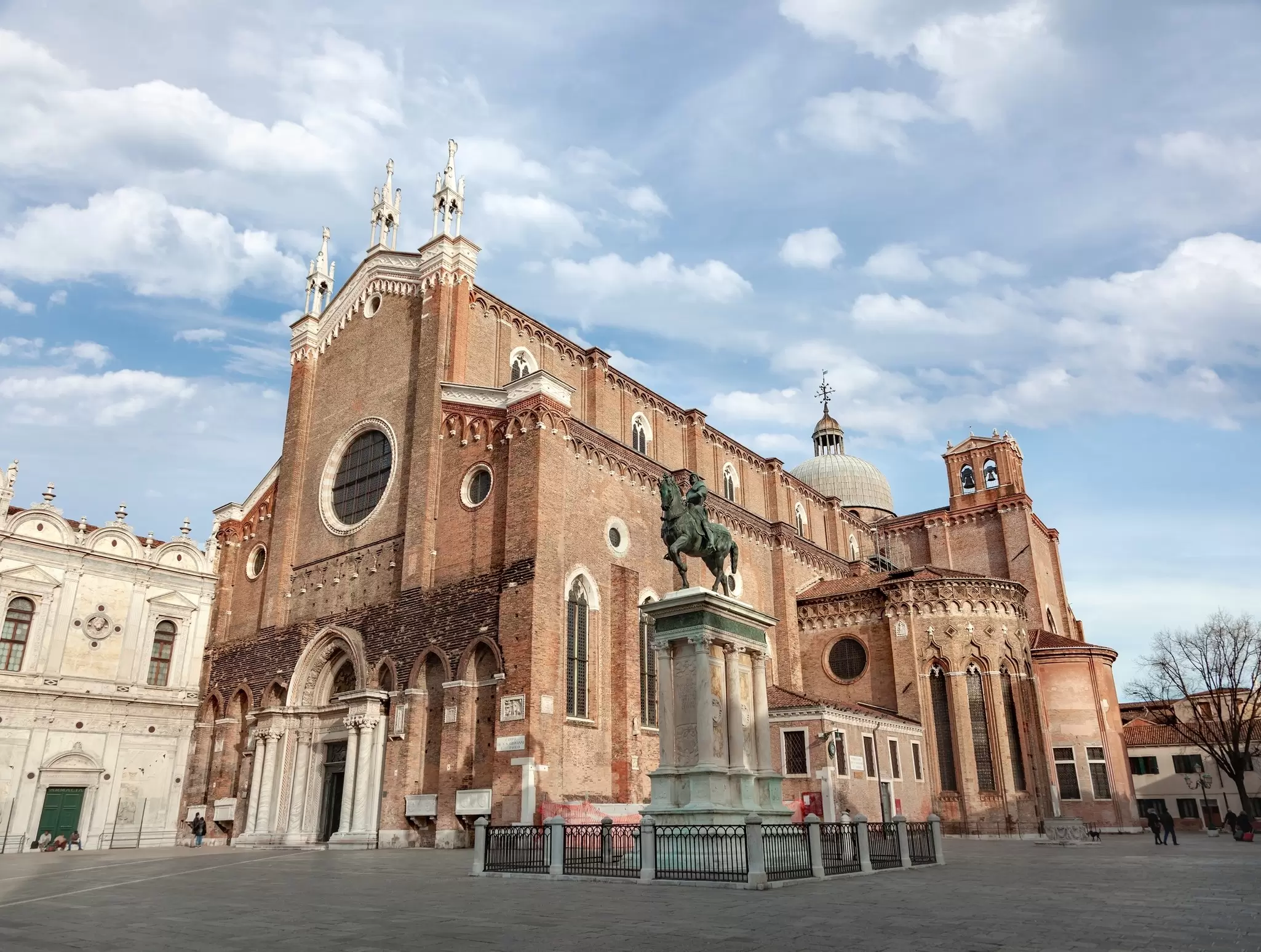 Facade of the Basilica dei Santi Giovanni e Paolo (also known as San Zanipolo) in the Castello neighborhood in Venice, Italy.