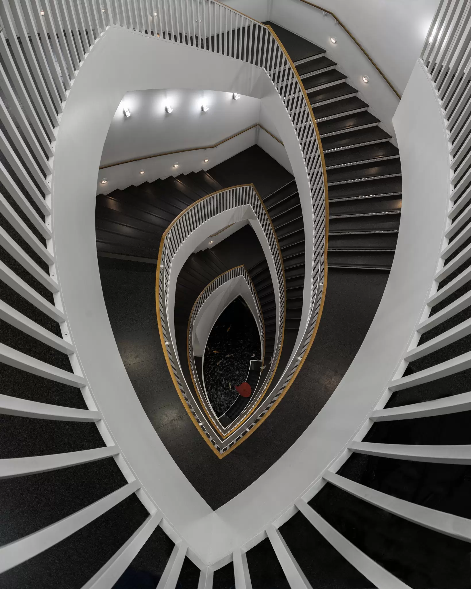 View down from the staircase at the Museum of Contemporary Art in Chicago, Illinois.