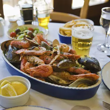 Mixed seafood on restaurant table