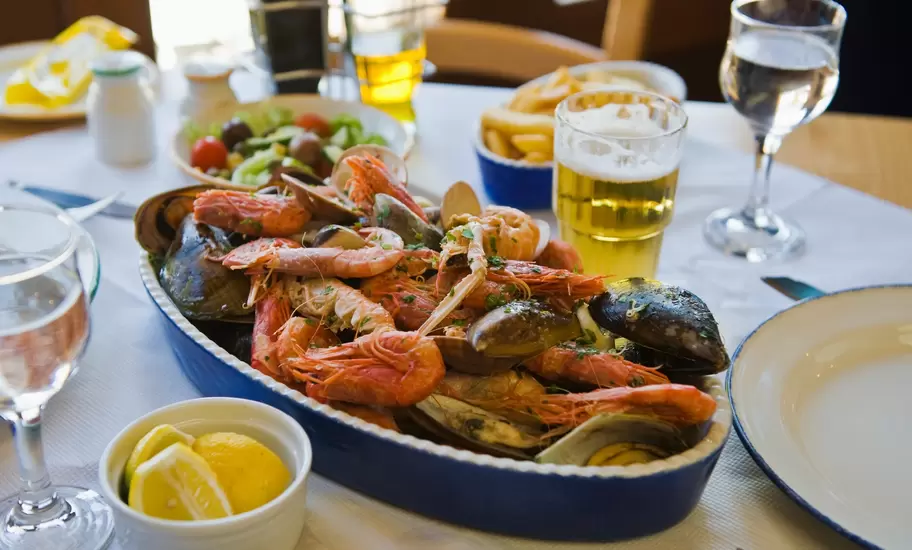 Mixed seafood on restaurant table