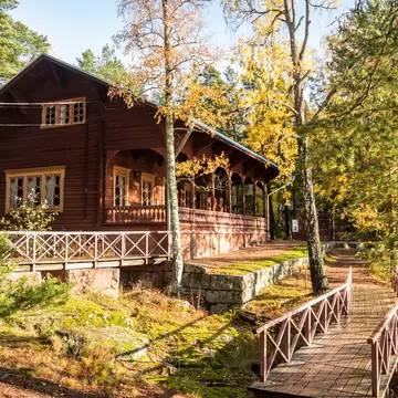 Kotka, Finland - 15 October 2019: Emperor Alexander lll fishing lodge Langinkoski.