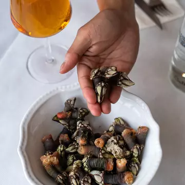 May 9, 2024: The Costa da Morte (Coast of Death) got its name from all the people who have died from shipwrecked boats on the shoreline.  We follow Roberto Vidal Pombo, who is a percebeiro, a barnacle picker.  Roberto and his brother go out to rocks off the coast where they pick percebes (barnacles).

Afterward, we go to Restaurante Miramar de Corme where we take pics of seafood dishes.
Spain Marketing 1379722
