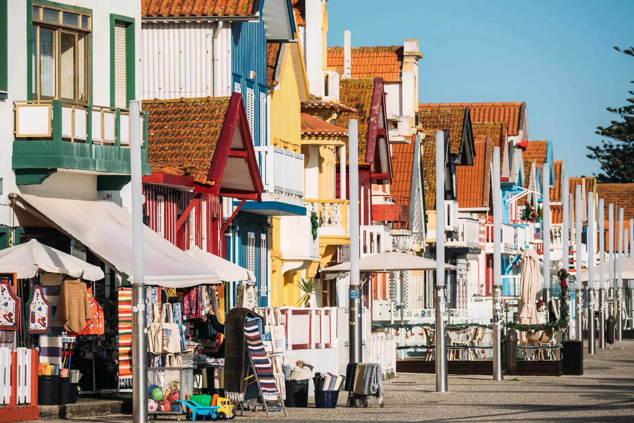 Costa nova Colorful striped fishermen's houses or palheiro in Costa Nova, Aveiro. 