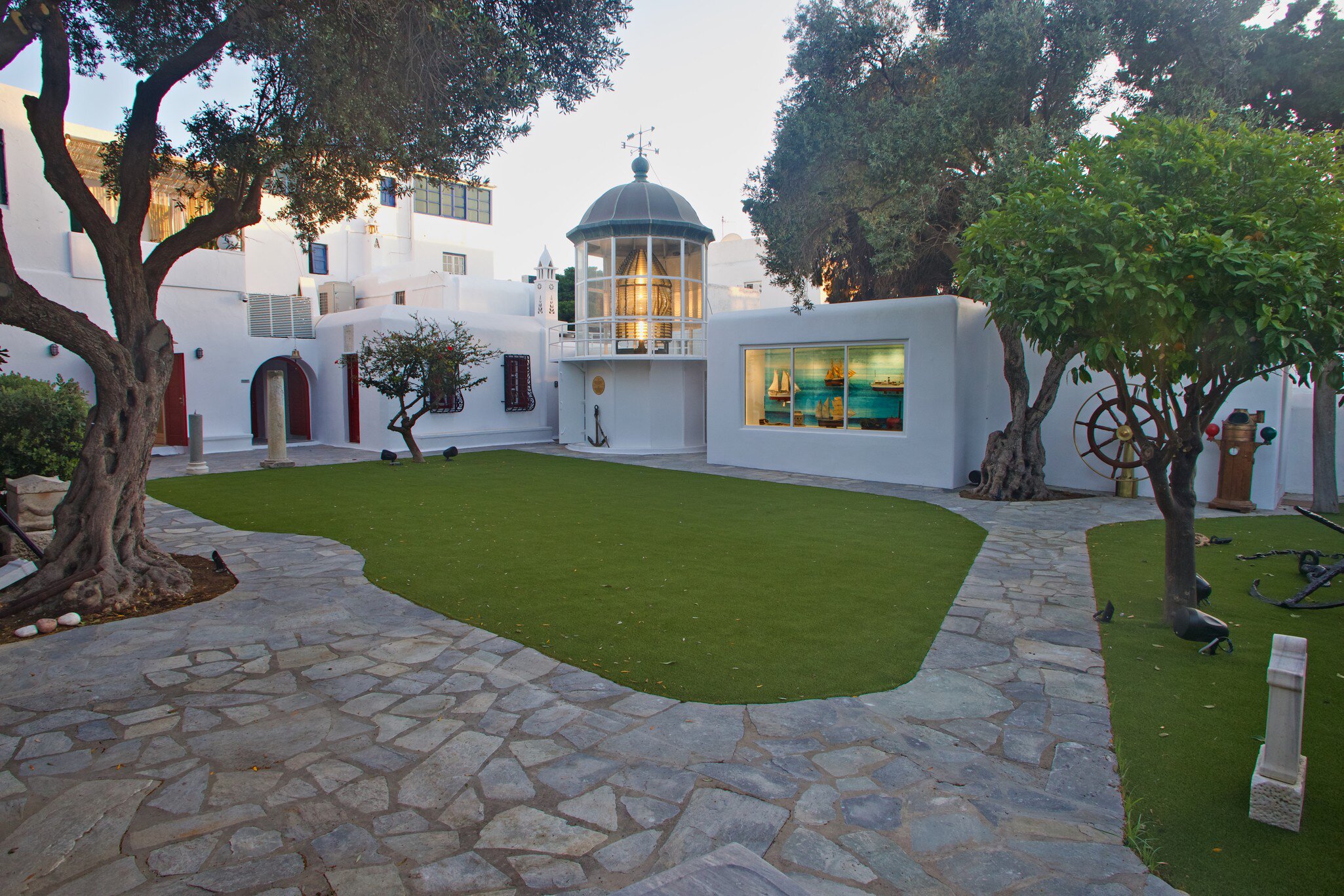 Exterior view of the Aegean Maritime Museum on the island of Mykonos in Greece.