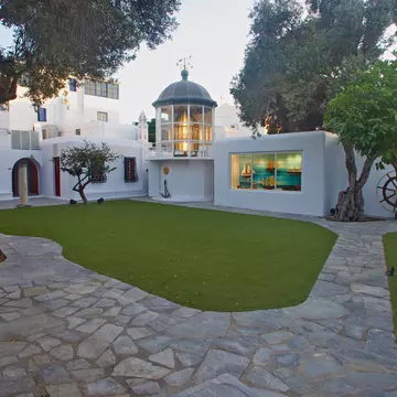Exterior view of the Aegean Maritime Museum on the island of Mykonos in Greece.