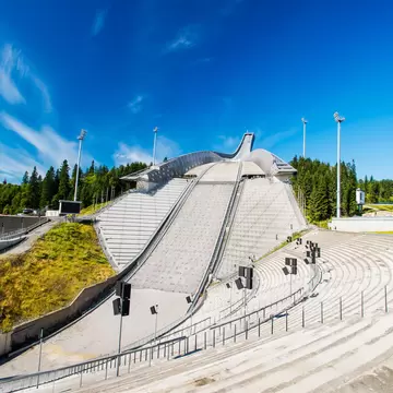 OSLO - AUGUST 19: Holmenkollbakken is large ski jumping hill located in Oslo, Norway. It has a capacity for 30,000 spectators. Picture taken on August 19, 2012.