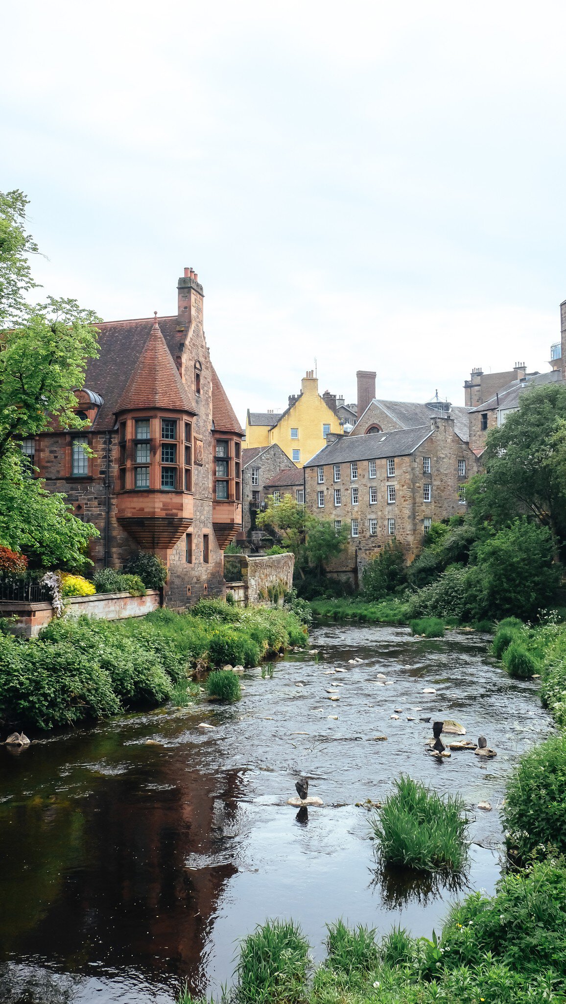 A view of a river in Dean Village, Edinburgh.