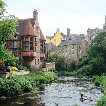 A view of a river in Dean Village, Edinburgh.