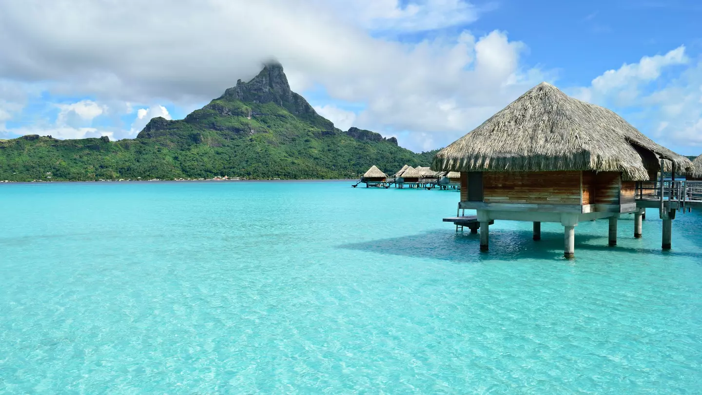 Beach view of Mt Otemanu in Tahiti
