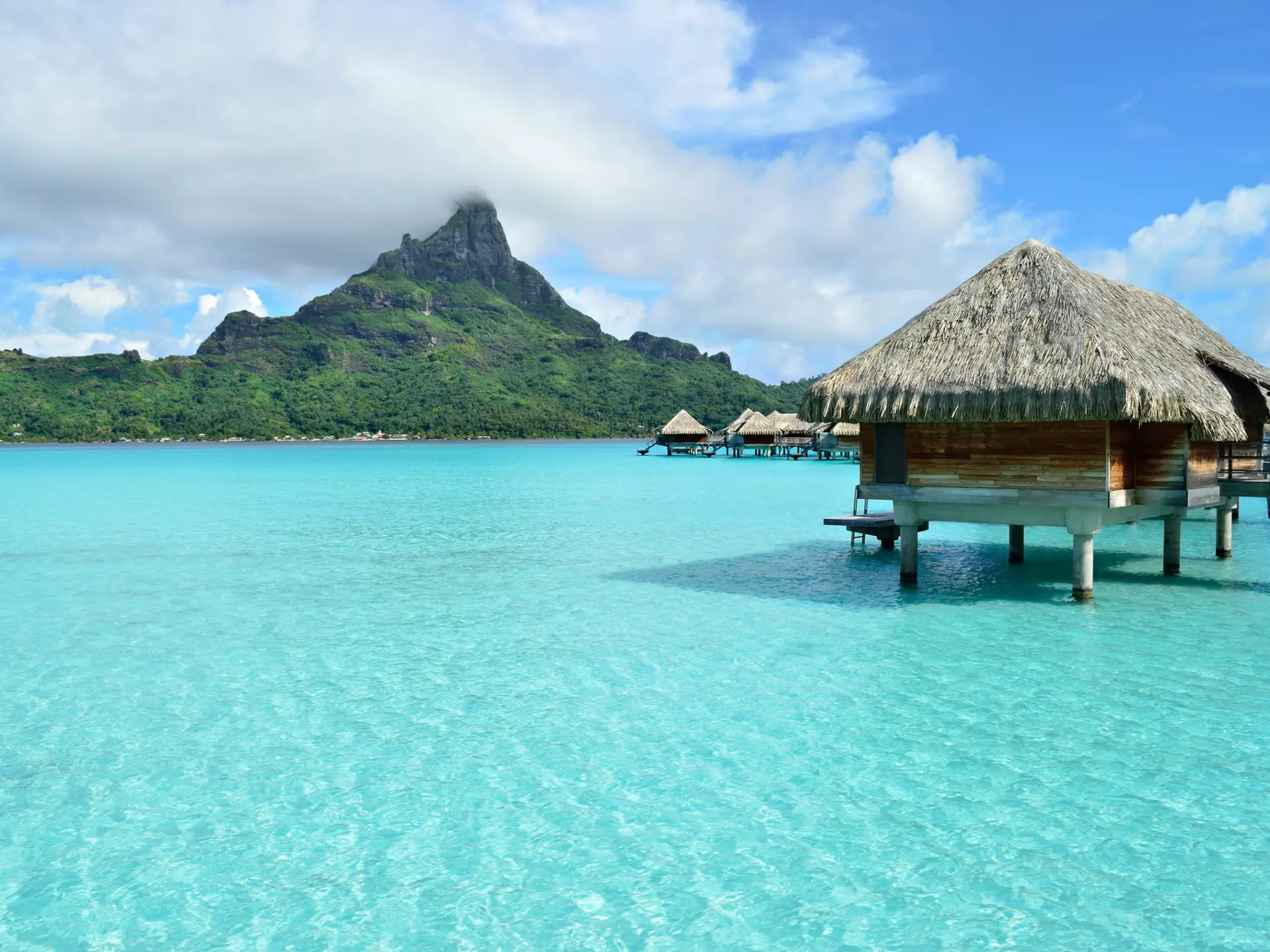 Beach view of Mt Otemanu in Tahiti
