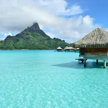 Beach view of Mt Otemanu in Tahiti