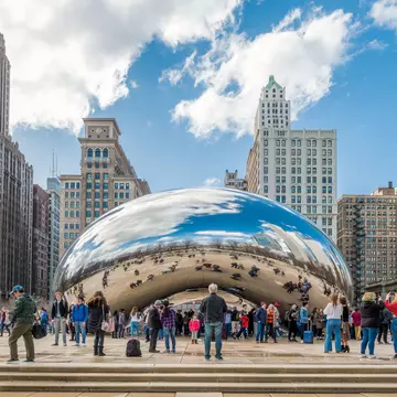 Iconic public artworks stud Millennium Park in downtown Chicago. Rolf 52/Shutterstock