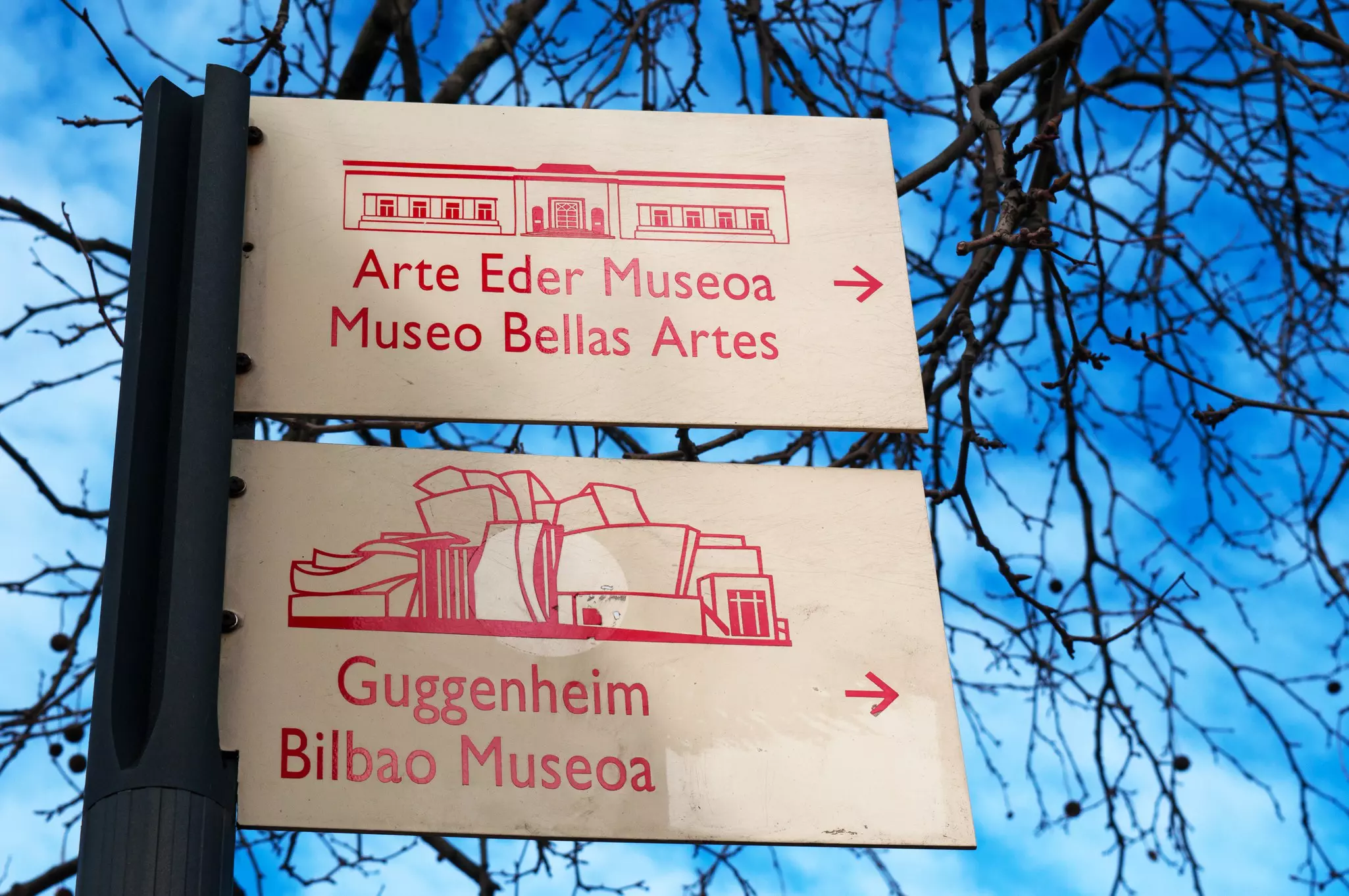 Two signs on a city street indicate the direction of nearby museums.