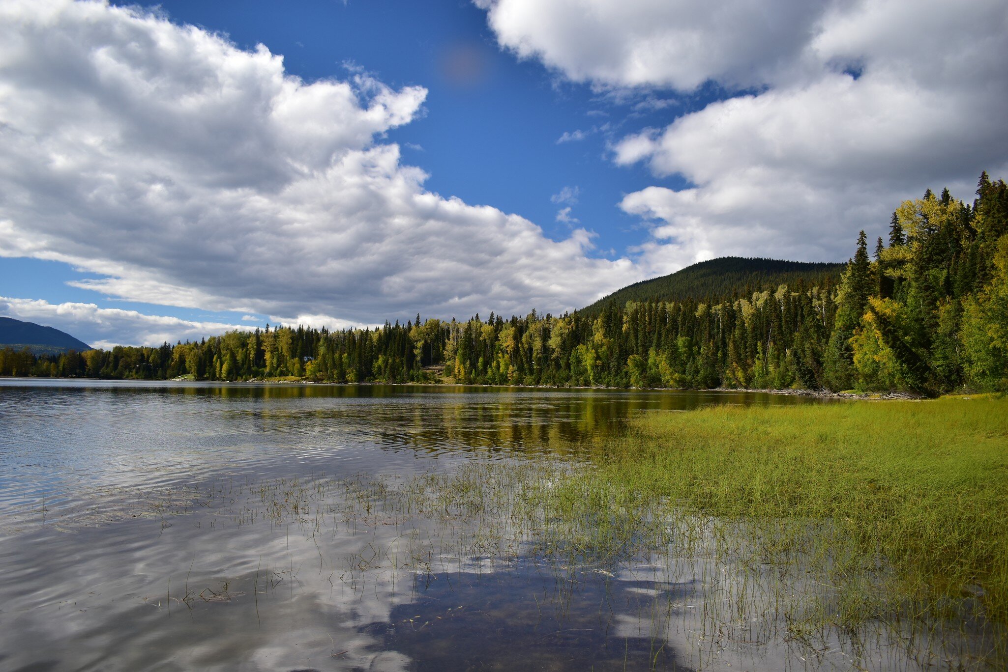 Canada,BC,Bowron Lake Provincial Park.Close to campground.From the shore of a mountain lake.in the background forests, sky and clouds.Very quiet area, great for canoeing and fishing.; Shutterstock ID 1712807968; full: 65050; gl: 65050; netsuite: P...