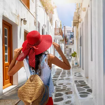 Wandering the narrow streets of Hora is a delightful way to spend the afternoon
1161650046
Mykonos, Hora, alleyway, woman