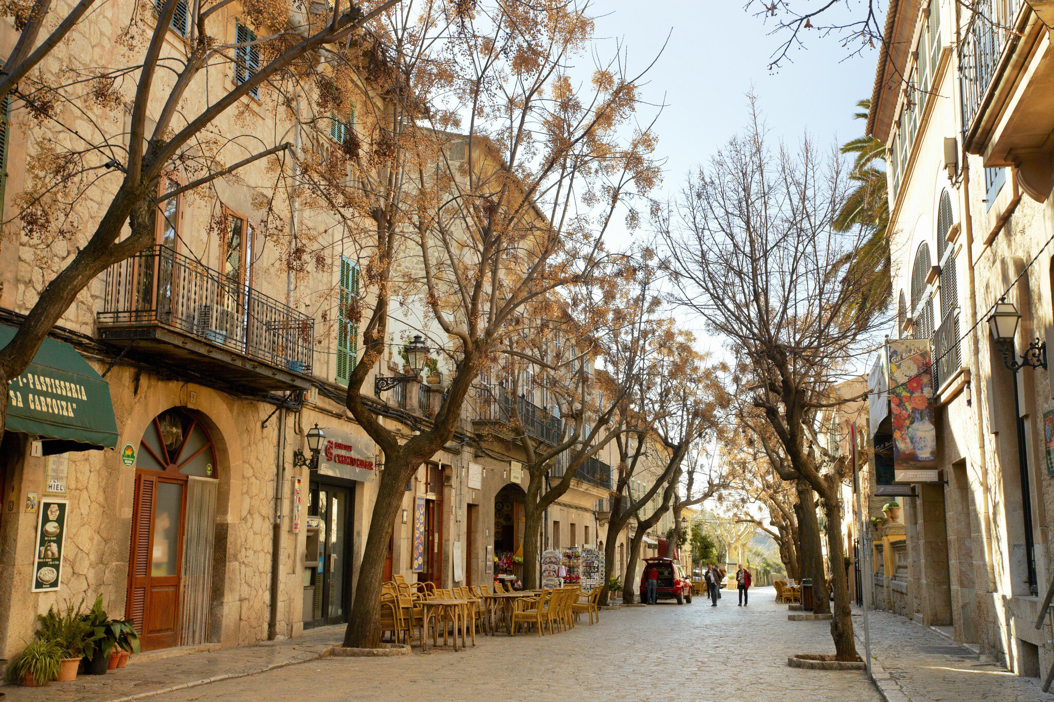 Paved street in town high in Serra de Tramuntana mountains.