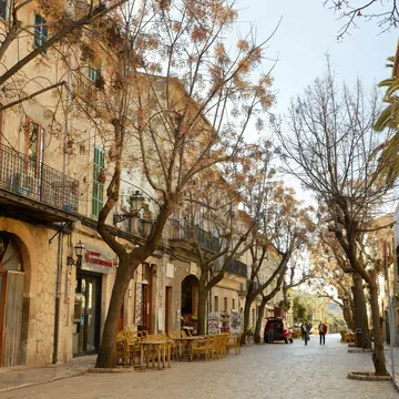 Paved street in town high in Serra de Tramuntana mountains.