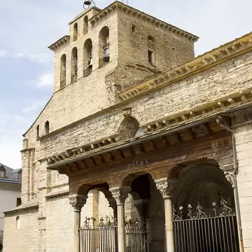 View of the Catedral de San Pedro in the town of Jaca, Spain.