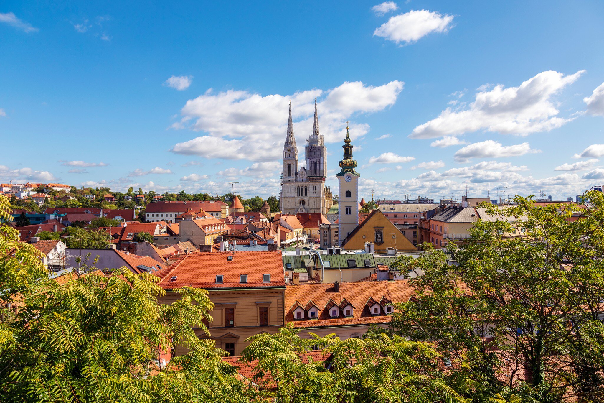 Panoramic view of historic Zagreb upper city with rooftops and cathedral towers on beautiful sunny day. Image, License Type: media, Download Time: 2026-02-04T20:46:25.000Z, User: LP_YKhanna, Editorial: false, purchase_order: 65050 - Digital Destinations and Articles, job: LP, client: App Content, other: Yuvraj Khanna