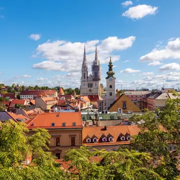 Panoramic view of historic Zagreb upper city with rooftops and cathedral towers on beautiful sunny day. Image, License Type: media, Download Time: 2026-02-04T20:46:25.000Z, User: LP_YKhanna, Editorial: false, purchase_order: 65050 - Digital Destinations and Articles, job: LP, client: App Content, other: Yuvraj Khanna