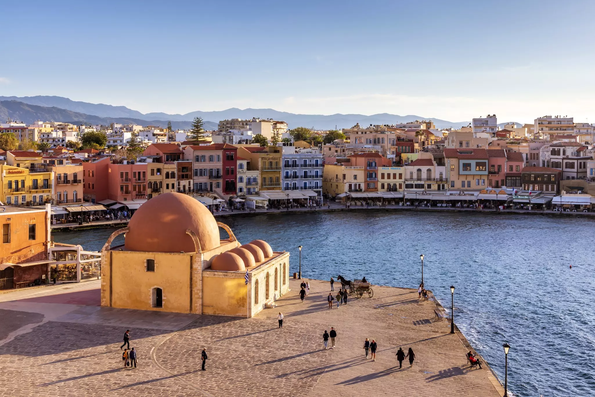 Crete, Greece - April 25, 2023: Venetian harbour with the Kucuk Hasan Pasha Mosque in the city of Chania, Crete., License Type: media, Download Time: 2025-02-28T16:49:46.000Z, User: joebindloss38, Editorial: true, purchase_order: 65050 - Digital Destinations and Articles, job: Online Editorial, client:  The 8 best places to visit in Crete, other: Joe Bindloss